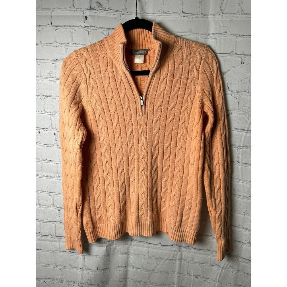 Tommy Bahama Peach Cable Knit Zip-Up Cashmere blend Sweater Cozy Fall Winter